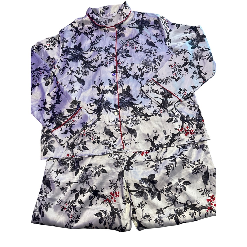 Lilac + London Satin Woodland Toile Long Sleeve Top Pants Pajama Set Size XL